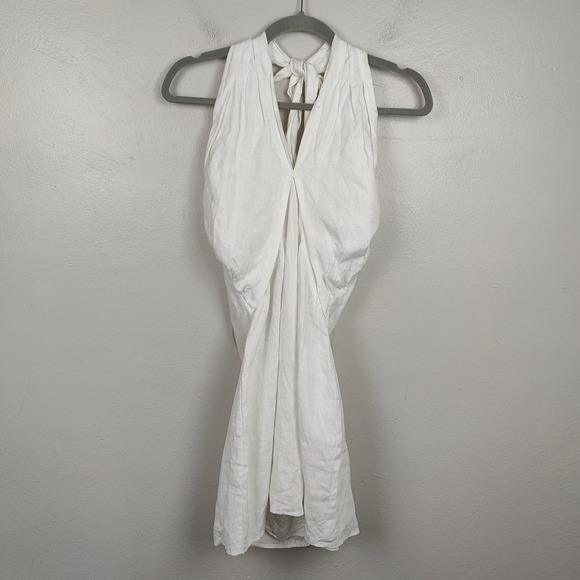 Reformation‎ Dress Womens 2 White Linen Halter Draped Mini Bodycon Preppy - Picture 2 of 13